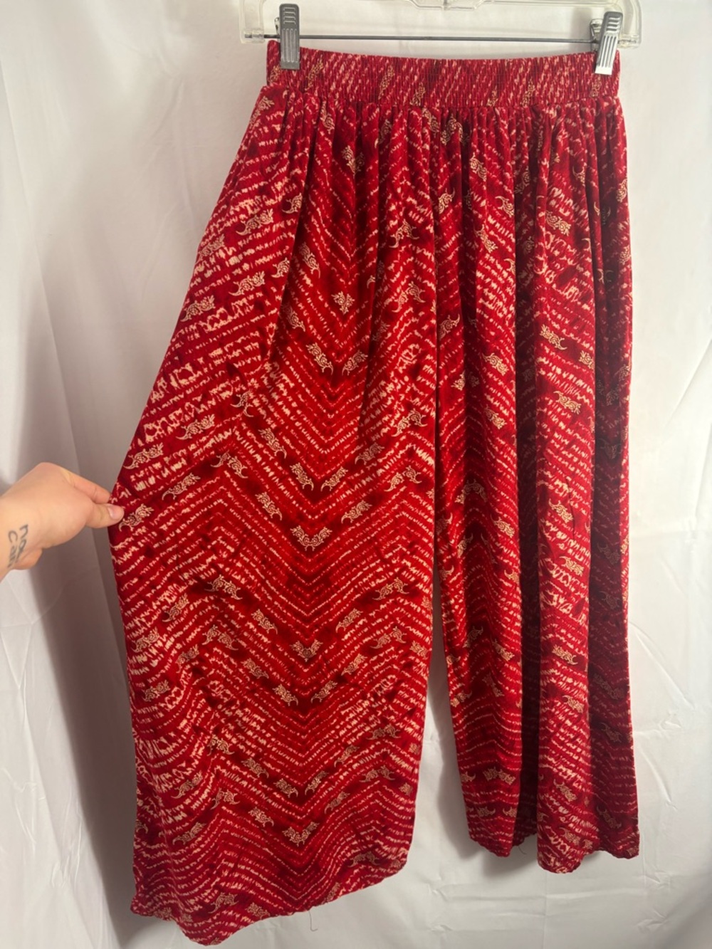 Red Flowy Pull On Boho Wide Leg Festival Indie Hippie Pants Size S-M